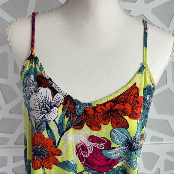 Floral summer dress high low relaxed fit cotton green multicolored sz L large - Picture 7 of 8